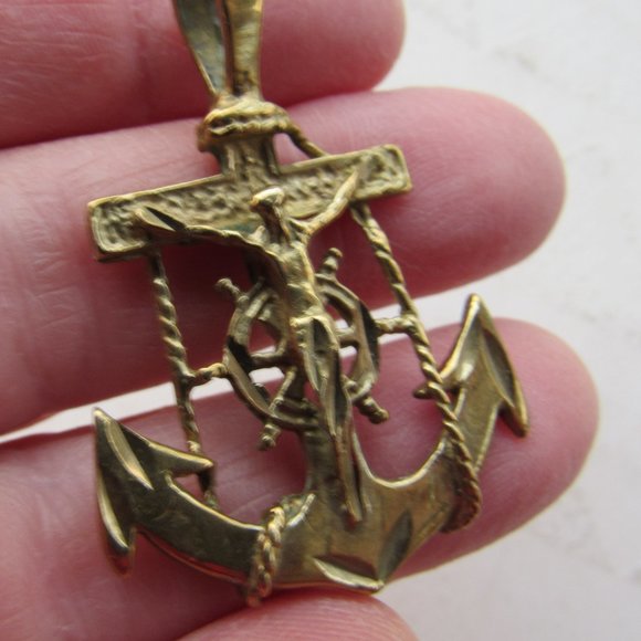 Antique Nautical Jesus Pendant 14k Solid Gold Italian Made